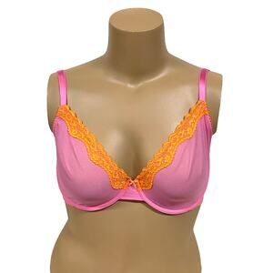 Tease by Victoria’s Secret Unlined Demi Bra Sz 36DDD Pink Orange Mesh Underwire